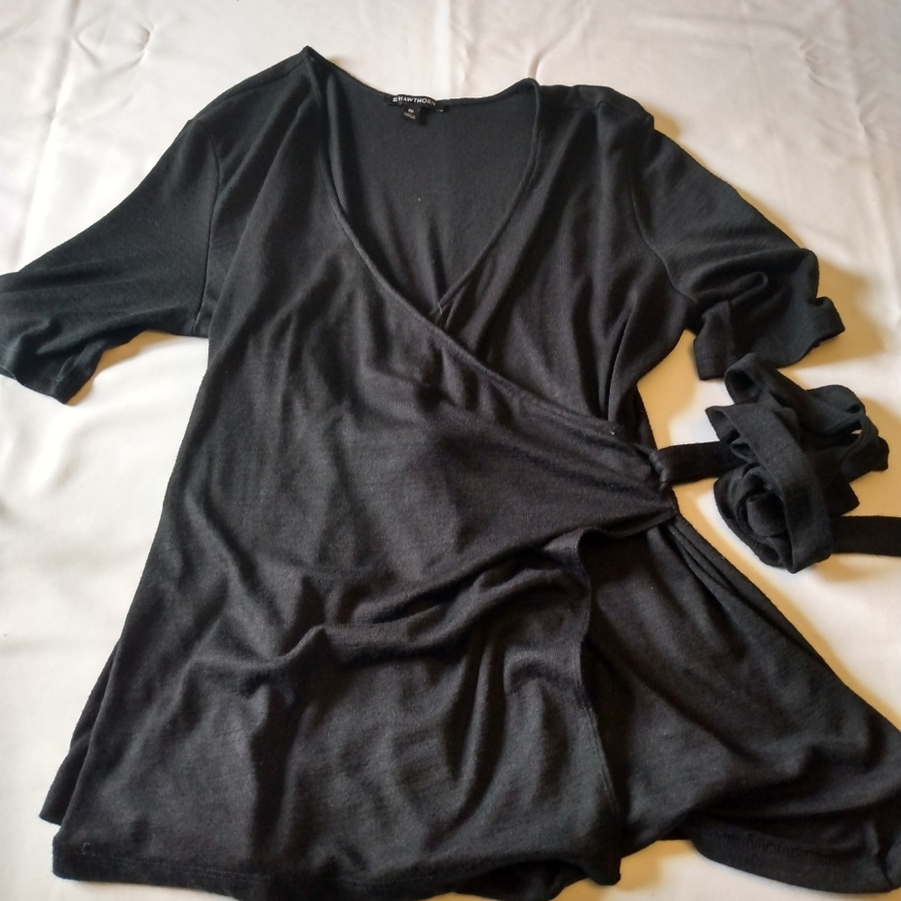 Black wrap blouse with tie new with out tags